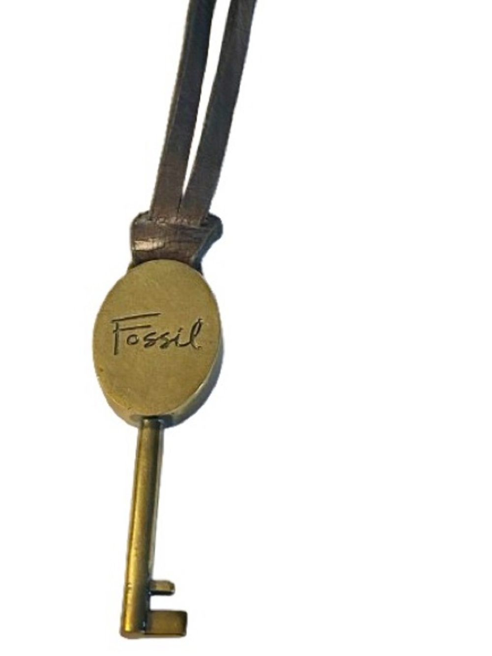 Fossil Key Charm Purse Hang Tag Gold Keychain Fob With Black Leather Strap
